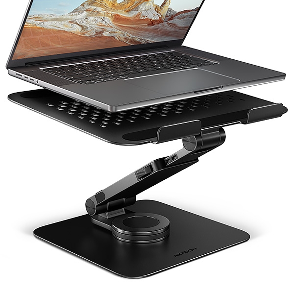AXAGON STND-LRB, hliníkový stojan pro notebooky 10"-17.3" s nastavitelnou výškou, úhlem a 360° rotací, černý
