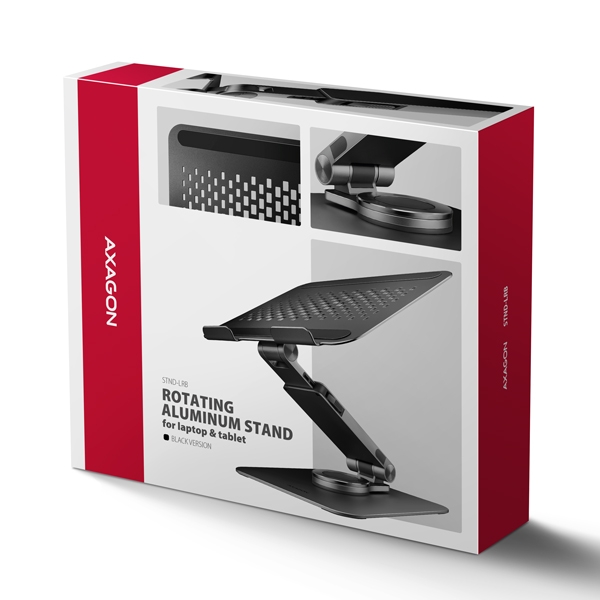 AXAGON STND-LRB, hliníkový stojan pro notebooky 10"-17.3" s nastavitelnou výškou, úhlem a 360° rotací, černý