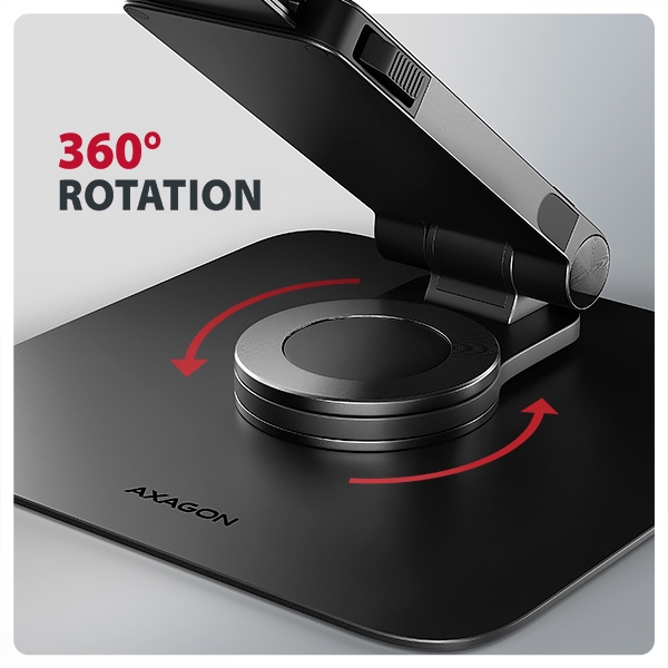 AXAGON STND-LRB, hliníkový stojan pro notebooky 10"-17.3" s nastavitelnou výškou, úhlem a 360° rotací, černý