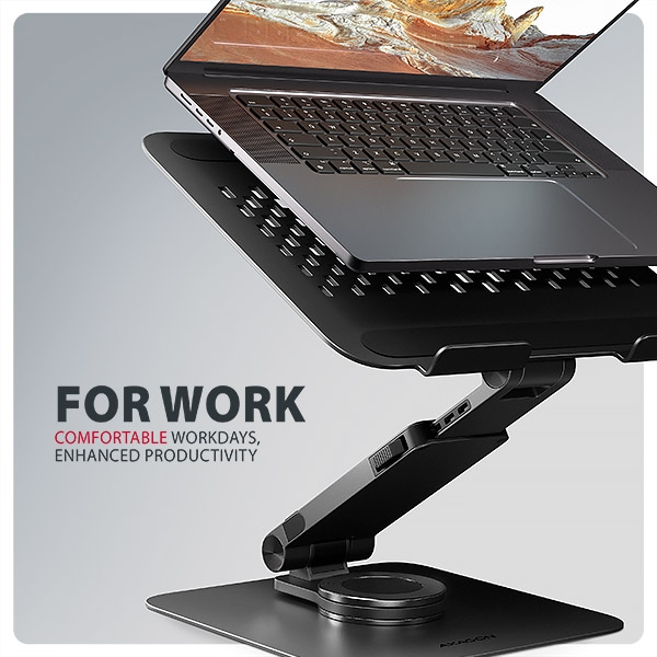 AXAGON STND-LRB, hliníkový stojan pro notebooky 10"-17.3" s nastavitelnou výškou, úhlem a 360° rotací, černý