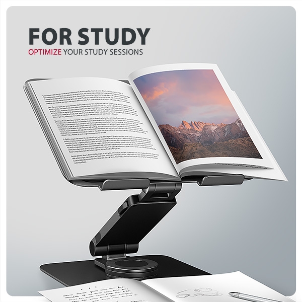 AXAGON STND-LRB, hliníkový stojan pro notebooky 10"-17.3" s nastavitelnou výškou, úhlem a 360° rotací, černý