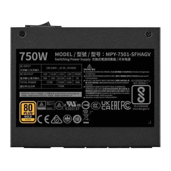 Cooler Master zdroj V750 SFX, 92mm, Plně modulární 80+ Gold, ATX 3.1