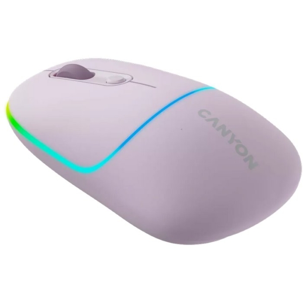CANYON myš optická bezdrátová MW-22, RGB, 800/1200/1600 dpi, 4 tl, BT+2,4GHz, baterie 650mAh, pearl rose