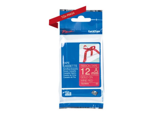 Brother TZe-RW34 - Zlatá na vínové - Role (1,2 cm x 4 m) 1 kazeta/y stužková páska - pro Brother PT-D600, H110; P-Touch PT-D450; P-Touch Cube PT-P300; P-Touch Embellish PT-D215
