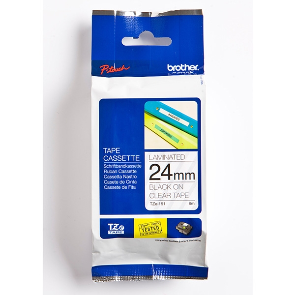 Brother TZe-151 - Standardní lepidlo - černá na průhledné - Role (2,4 cm x 8 m) 1 kazeta/y lamino páska - pro Brother PT-D600; P-Touch PT-750, D800, E550, E800, P750, P900, P950; P-Touch EDGE PT-P750