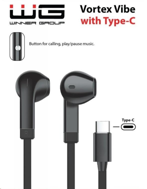 WG - Sluchátka s konektorem Type-C, Vortex Vibe, drátové, black