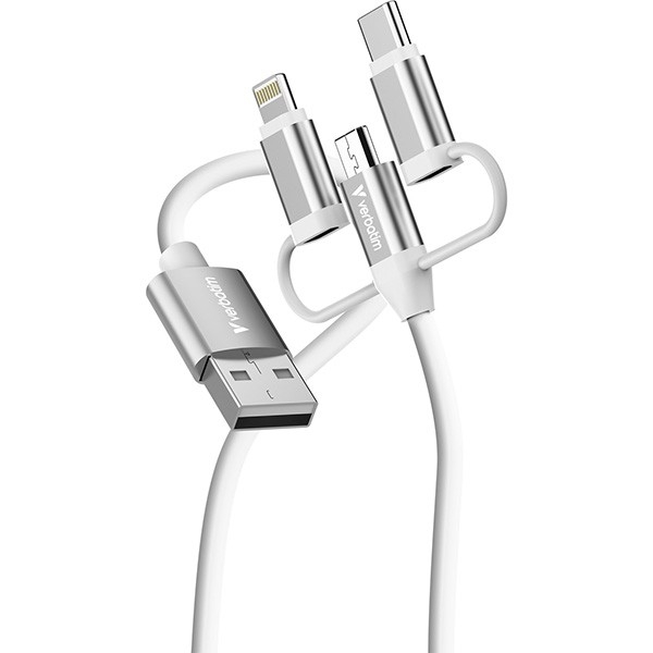 Verbatim USB kabel USB A samec - Micro-B, USB-C, Lightning Cable, 18W, 1m, bílá, box, 32394