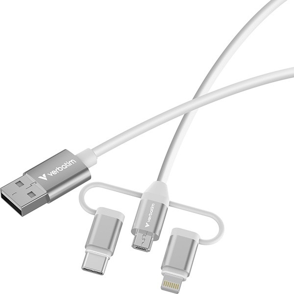 Verbatim USB kabel USB A samec - Micro-B, USB-C, Lightning Cable, 18W, 1m, bílá, box, 32394