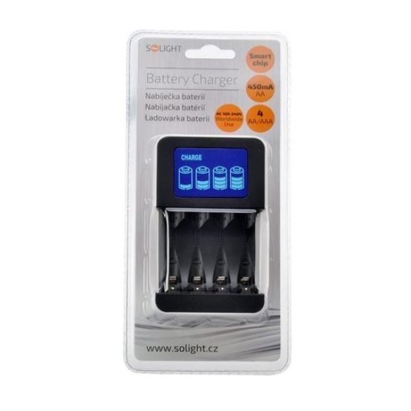 Solight nabíječka s LCD displejem, AC 230V, 450mA, 4 kanály, AA/AAA, řízená mikroprocesorem