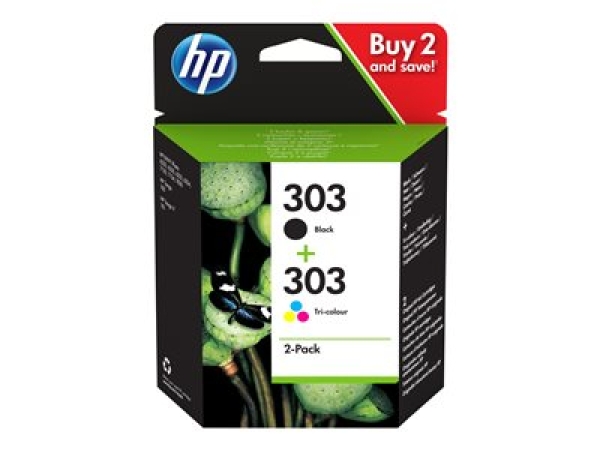 HP 303 - 2-balení - pigmentová cerná, barva (azurová, purpurová, žlutá) - originální - inkoustová cartridge