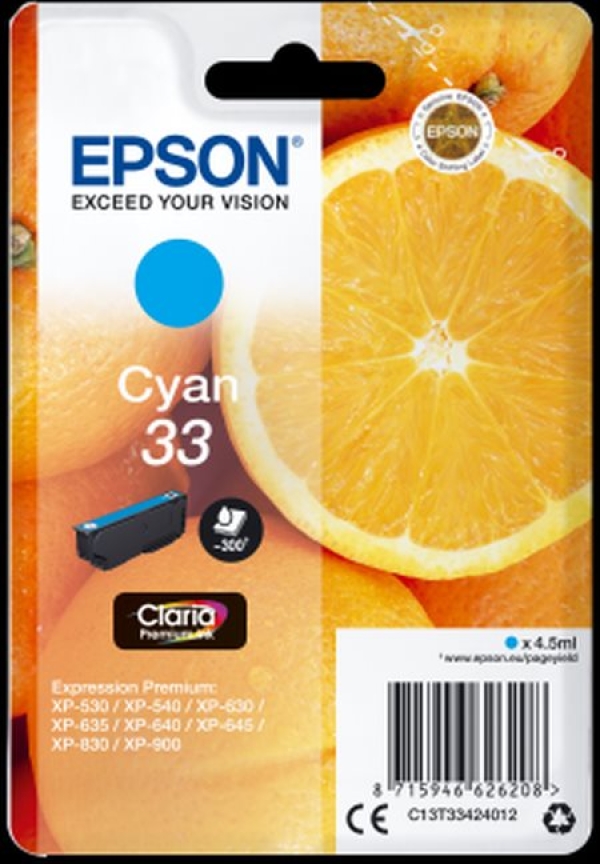 Náplň Epson 33, C13T33424012 azurová