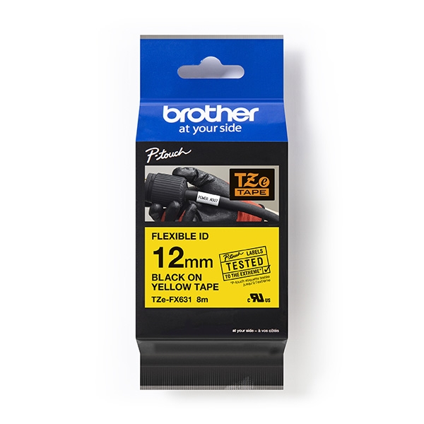 Brother TZe-FX631 - Černá na žluté - Role (1,2 cm x 8 m) 1 kazeta/y flexibilní ID páska - pro Brother PT-D210, D600, H110; P-Touch PT-1005, D200, D450, E550, H110, P300, P900, P950