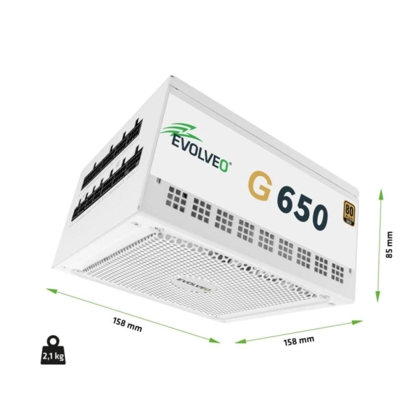 EVOLVEO G650 zdroj 650W, 80+ GOLD, ATX 3.1, aPFC, 140 mm ventilátor, záruka 3 roky, bílý