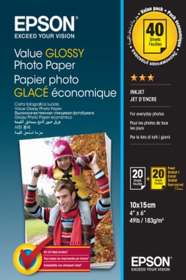 Epson Value Photo Paper Glossy - Lesklý - 100 x 150 mm 20 listy fotografický papír (balení 2) - pro Expression Home HD XP-15000; Expression Premium XP-900, XP-900 Stickers