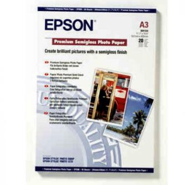 Epson Premium Semigloss Photo Paper, foto papír, pololesklý, bílý, Stylus Photo 1290, 2100, A3, 251 g/m2, 20 ks, C13S041334, inkoust