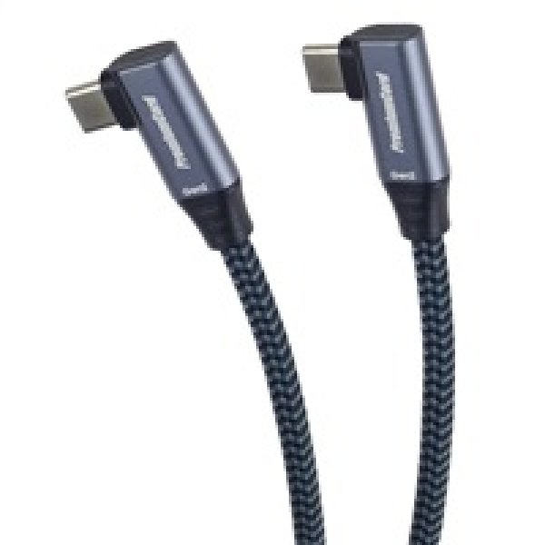 PremiumCord USB-C 2x zahnutý kabel ( USB 3.2 GEN 2x2, 5A, 100W, 20Gbit/s ) bavlněný oplet, délka: 1m