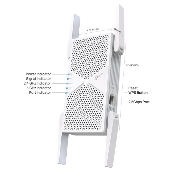 TP-Link RE405BE EasyMesh WiFi7 Extender/Repeater (BE6500,2,4GHz/5GHz,1x2,5GbELAN)
