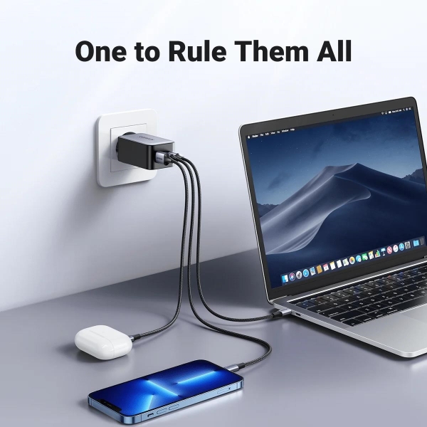 UGREEN síťová rychlonabíječka Nexode S 65W 3-Port, 2x USB-C,1x USB-A, GaN, stříbrná