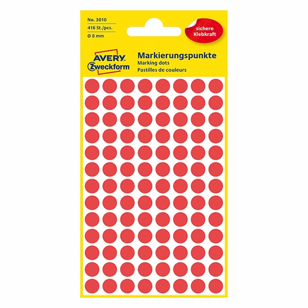 Avery Zweckform etikety 8mm, červené, 104 etiket, značkovací, baleno po 4 ks, 3010, pro ruční popis