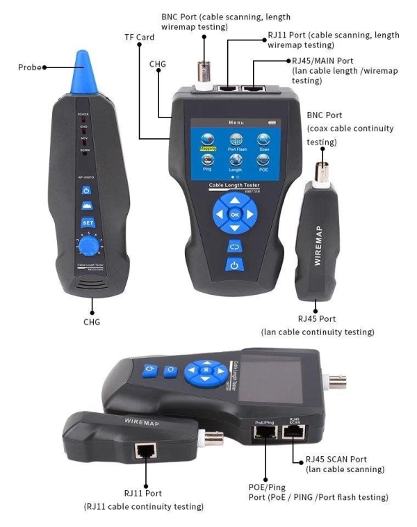 LAN Cable Tester TLCD8601S s LCD, koax, Cat3/Cat5E/Cat6/Cat7, UTP/STP, USB, PoE, ping, sonda, protismyčka