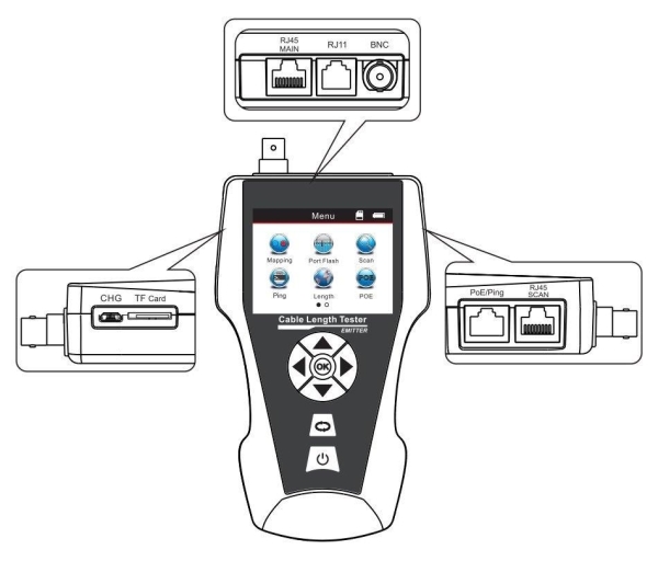 LAN Cable Tester TLCD8601S s LCD, koax, Cat3/Cat5E/Cat6/Cat7, UTP/STP, USB, PoE, ping, sonda, protismyčka