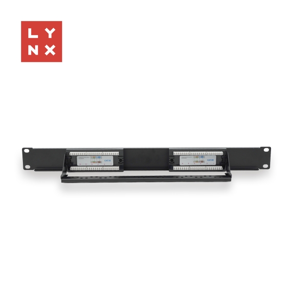 LYNX 19" patch panel 12-port, UTP Cat5e, 50µ, nestíněný, černý