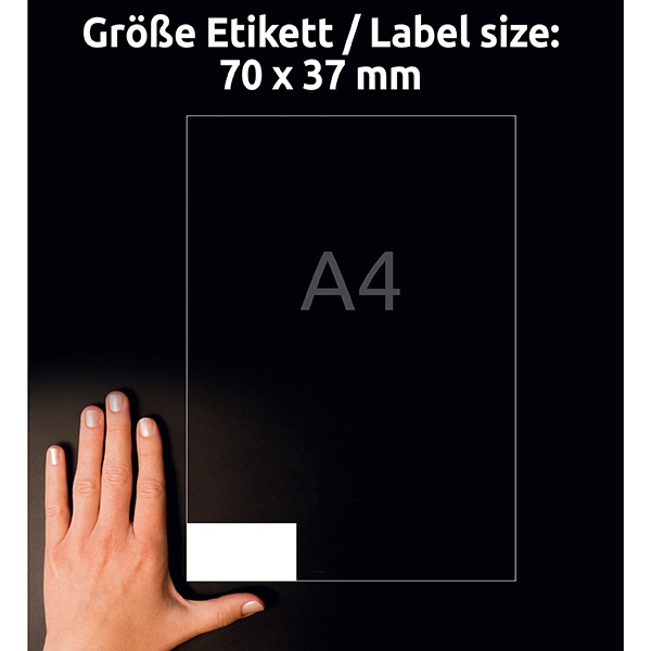 Avery Zweckform etikety 70mm x 37mm, A4, matné, bílé, 24 etiket, velmi odolné, baleno po 20 ks, L4718-20, pro laserové tiskárny a 