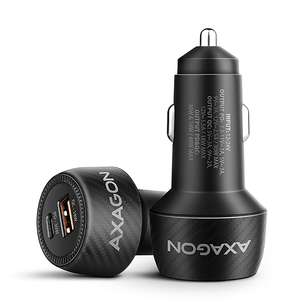 AXAGON PWC-PQ48, nabíječka do auta 48W, výstup USB-A + USB-C, PD3.0/PPS/QC4+/SFC/Apple