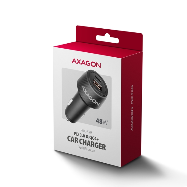 AXAGON PWC-PQ48, nabíječka do auta 48W, výstup USB-A + USB-C, PD3.0/PPS/QC4+/SFC/Apple