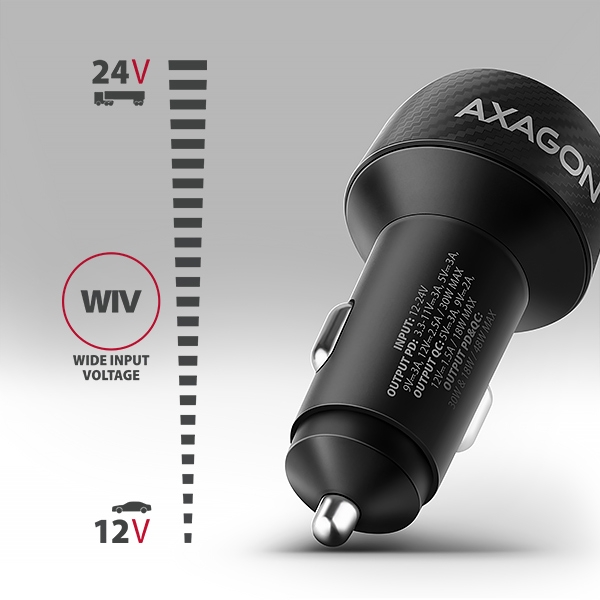 AXAGON PWC-PQ48, nabíječka do auta 48W, výstup USB-A + USB-C, PD3.0/PPS/QC4+/SFC/Apple