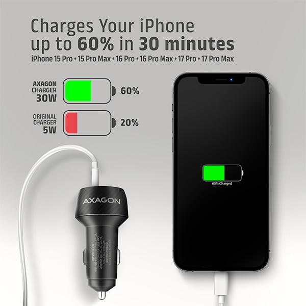 AXAGON PWC-PQ48, nabíječka do auta 48W, výstup USB-A + USB-C, PD3.0/PPS/QC4+/SFC/Apple