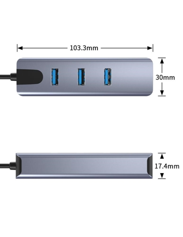 PremiumCord Adapter USB-C na Gigabit 10/100/1000Mbps + 3x USB3.2 konektor