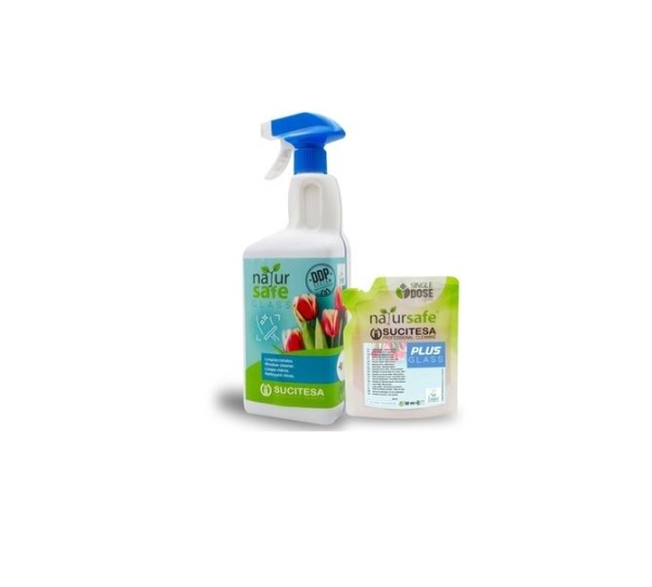 SUCITESA NATURSAFE GLASS čistič na okna, vůně vanilka, sada 16ks 50ml sáčků + lahev
