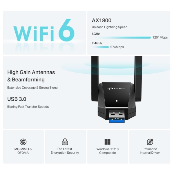 TP-Link Archer TX30U Plus WiFi6 USB adapter (AX1800,2,4GHz/5GHz,USB3.0)