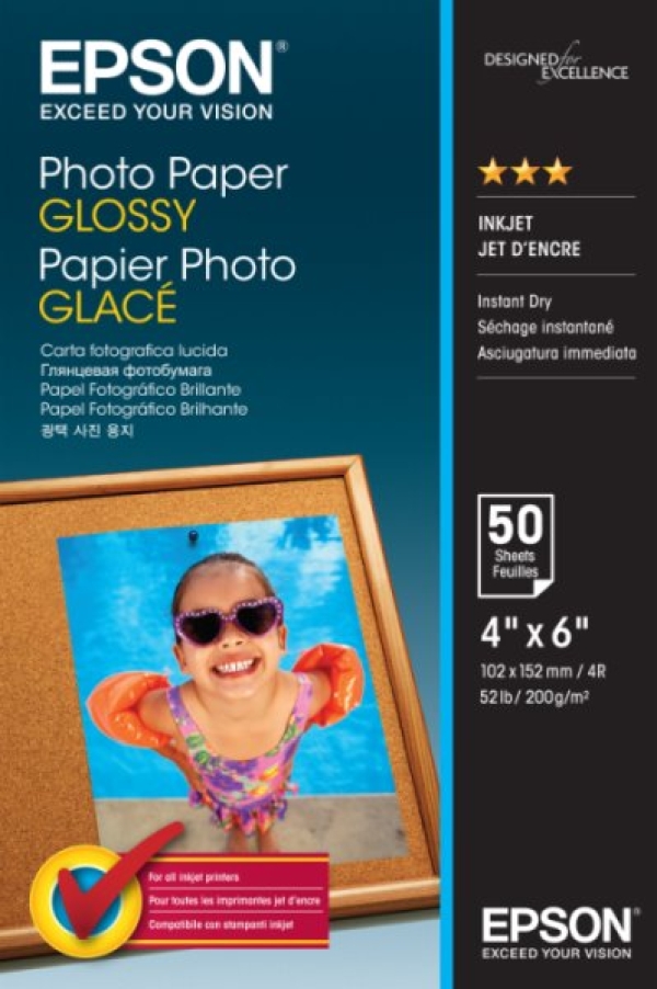 Epson Photo Paper Glossy, foto papír, lesklý, bílý, 10x15cm, 200 g/m2, 50 ks, C13S042547, inkoustový