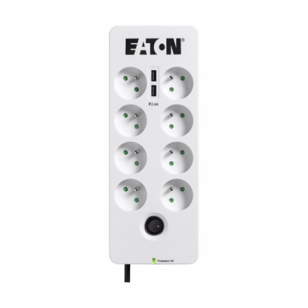 Eaton Protection Box 8 Tel@ USB FR, přepěťová ochrana, 8 zásuvek, 2x USB nabíječka, 1m