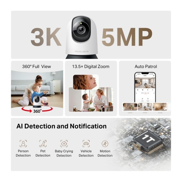 MERCUSYS MC230 domácí/indoor kamera (5MP, 3K, 1620p, IR 12m, WiFi, microSD)