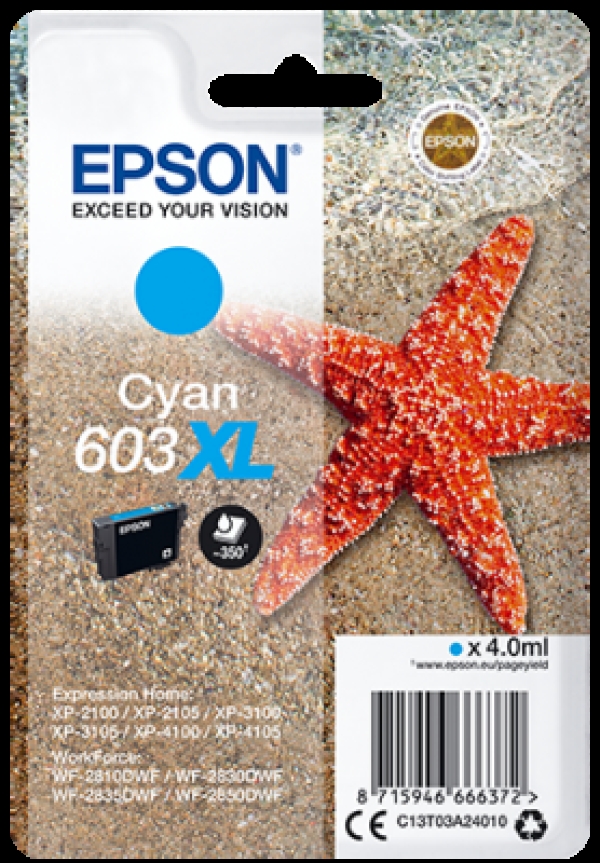 Náplň Epson 603XL, C13T03A24010 azurová blistr 