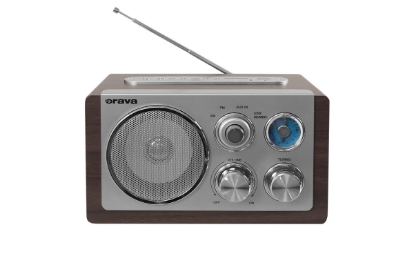 Orava RR-29 A rádio, 1 x 3,5W, AM / FM rádio, USB, AUX vstup, SD karta, hnědá / stříbrná