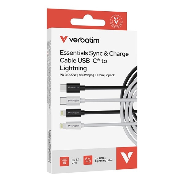 Verbatim USB kabel USB C samec - Apple Lightning samec, 27W, 1m, černo-bílá, box, 32392