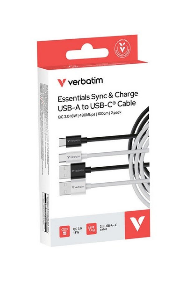 Verbatim USB kabel USB A samec - USB C samec, 18W, 1m, černo-bílá, box, 32393