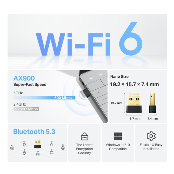 TP-Link Archer TX10UB Nano WiFi6 USB adapter (AX900,2,4GHz/5GHz,USB2.0,BT5.3)