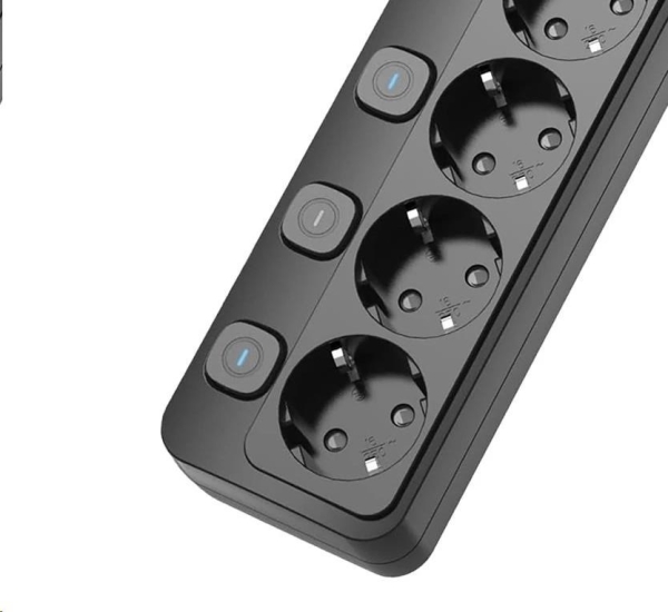 Viking síťová prodlužovací zásuvka YC53S, 5x AC 230V, 1x USB-A, 2x USB-C, tlačítko ON/OFF, délka 1,5 m, černá