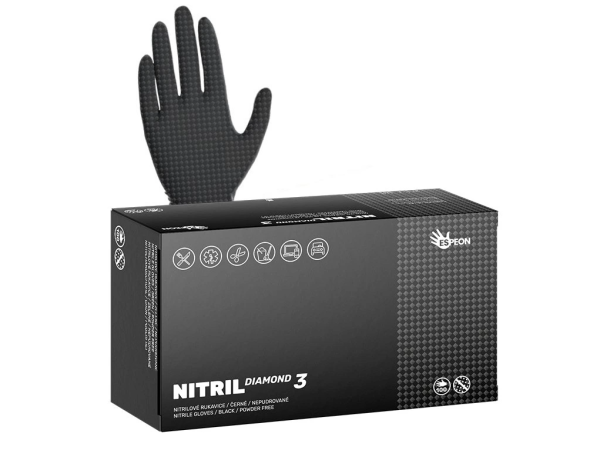 Rukavice NITRIL DIAMOND3 100 ks, nepudrované, černé, M