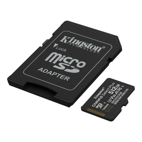 Kingston MicroSDXC karta 512GB Canvas Select Plus, U3, V30, A1, SD Adaptér