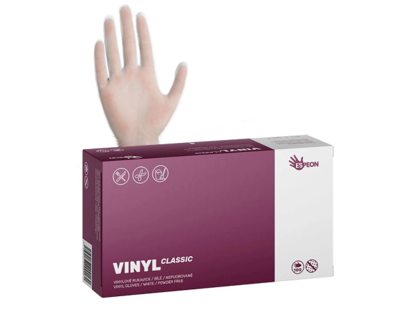 Rukavice VINYL CLASSIC S, nepudrované, 100 ks, bílé