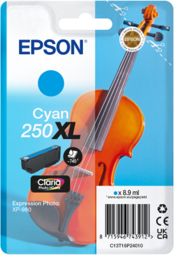 Epson 250XL - 8.9 ml - XL - azurová - originální - blistr - inkoustová cartridge - pro P/N: C11CL95402