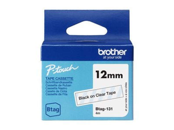 Brother BTAG-131 - Černá na průhledné - Role (1,2 cm x 4 m) 1 kazeta/y závěsný box - páska nálepek