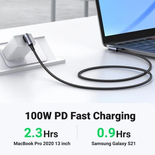 PremiumCord USB-C 2x zahnutý kabel ( USB 3.2 GEN 2x2, 5A, 100W, 20Gbit/s ) bavlněný oplet, délka: 3m