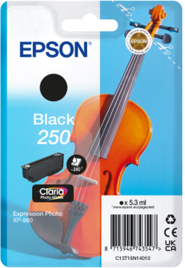 Epson 250 - 5.3 ml - cerná - originální - blistr - inkoustová cartridge - pro P/N: C11CL95402